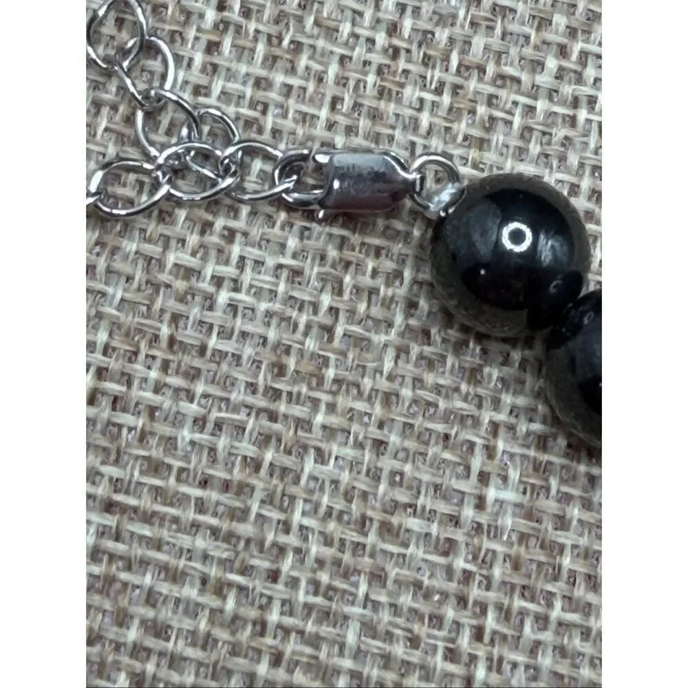 Classic Black Glass Bead Necklace with Sterling Silver Clasp